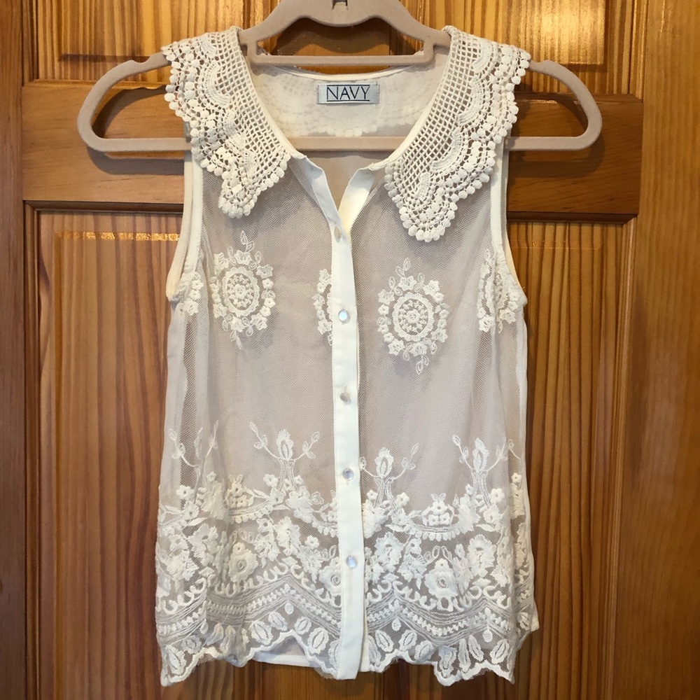 Sheer Ivory Lacy Tank